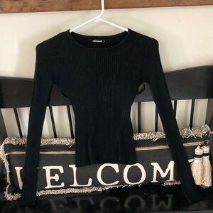Aritzia Black Ribbed Slim-Fit Long Sleeve Top